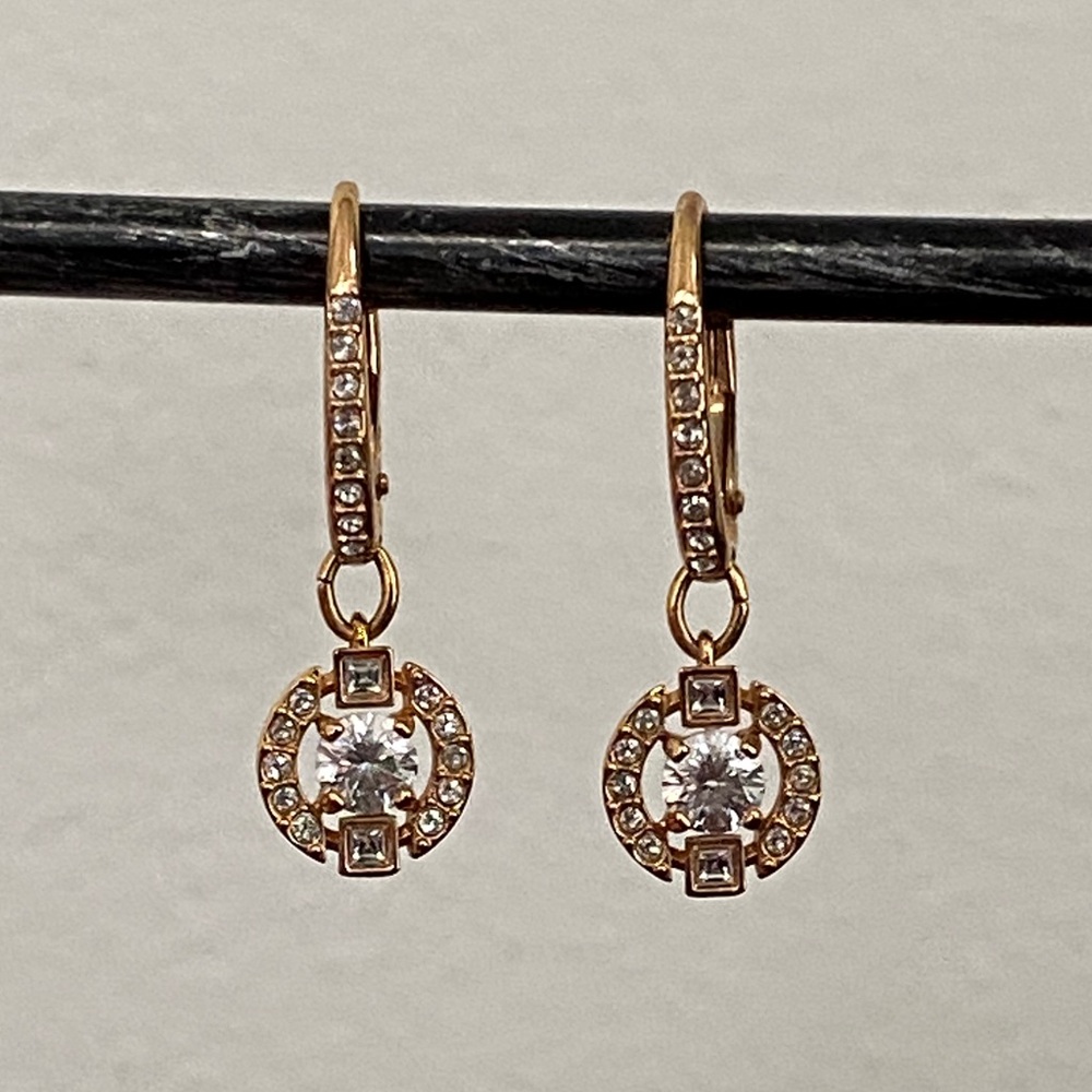 Swarovski Gold Plated Crystal Drop Lever Back Earrings - Picture 6 of 13